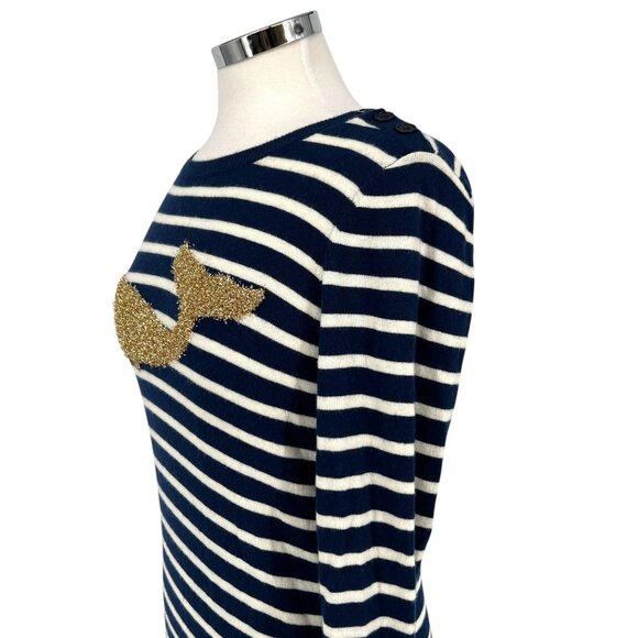 Talbots Nautical Gold Whale Navy White Striped Sweater Size Small - Picture 4 of 10